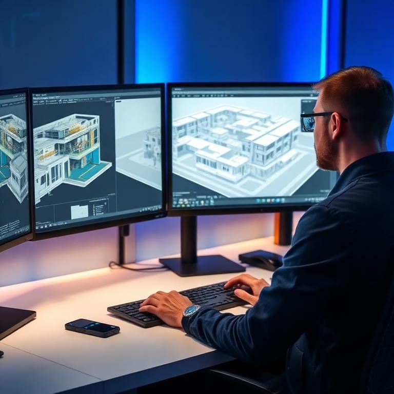 Engenheiro trabalhando em modelo BIM multidisciplinar