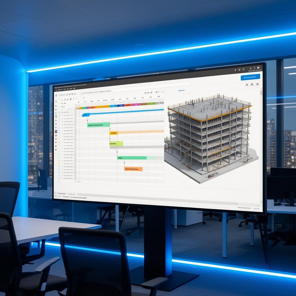 Simulação 4D com cronograma de obra e modelo BIM