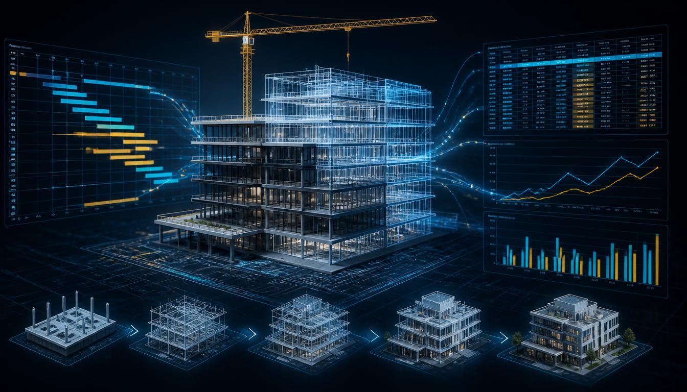 Simulação 4D com cronograma de obra e modelo BIM