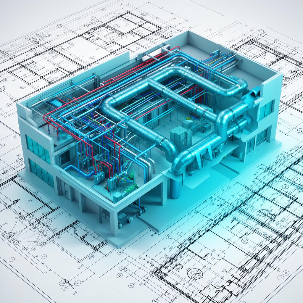 Modelo BIM MEP com sistemas hidráulicos, elétricos e HVAC integrados
